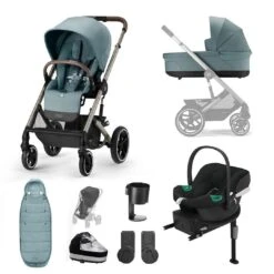 CYBEX Balios S Lux Comfort Bundle - Sky Blue -Cybex cybex 10 piece aton b balios sky blue bundle gold footmuff flat