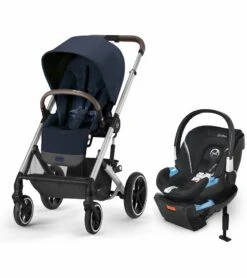 Cybex Balios S Lux 2 Stroller + Aton 2 SensorSafe Travel System Bundle - Silver Frame / Ocean Blue / Lavastone Black