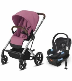 Cybex Balios S Lux Full Size Stroller + Aton 2 SensorSafe Travel System Bundle - Magnolia Pink / Lavastone Black