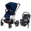Cybex Balios S Lux Full Size Stroller + Aton 2 SensorSafe Travel System Bundle - Navy Blue / Lavastone Black