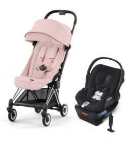 Cybex COYA Compact Stroller + Cloud Q SensorSafe Travel System Bundle - Chrome / Peach Pink / Stardust Black
