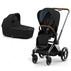 CYBEX E-Priam Pushchair - Conscious Collection - Onyx Black (2022) -Cybex cybex e priam concious collection onyx black chrome brown carrycot flat