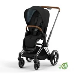 CYBEX E-Priam Pushchair - Conscious Collection - Onyx Black (2022) -Cybex cybex e priam concious collection onyx black chrome brown flat