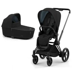 CYBEX E-Priam Pushchair - Conscious Collection - Onyx Black (2022) -Cybex cybex e priam concious collection onyx black matt black carrycot flat
