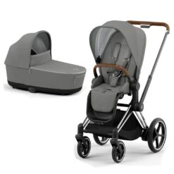 CYBEX E-Priam Pushchair - Conscious Collection - Pearl Grey (2022) -Cybex cybex e priam concious collection pearl grey chrome brown carrcyot flat