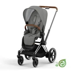 CYBEX E-Priam Pushchair - Conscious Collection - Pearl Grey (2022) -Cybex cybex e priam concious collection pearl grey chrome brown flat