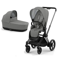 CYBEX E-Priam Pushchair - Conscious Collection - Pearl Grey (2022) -Cybex cybex e priam concious collection pearl grey matt black carrcot flat