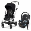 Cybex Eezy S Twist +2 V2 Stroller + Aton 2 Sensorsafe Travel System Bundle - Moon Black / Lavastone Black