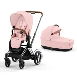 CYBEX E-Priam Pushchair - Peach Pink -Cybex cybex epriam chrome brown lux carrycot peach pink flat