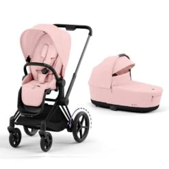 CYBEX E-Priam Pushchair - Peach Pink -Cybex cybex epriam matt black gold lux carrycot peach pink flat