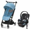 Cybex Libelle 2 Compact Stroller + Aton 2 SensorSafe Travel System Bundle - Beach Blue / Lavastone Black -Cybex cybex libelle 2 compact stroller aton 2 sensorsafe travel system bundle beach blue lavastone black 144