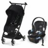 Cybex Libelle 2 Compact Stroller + Aton 2 SensorSafe Travel System Bundle - Moon Black / Lavastone Black