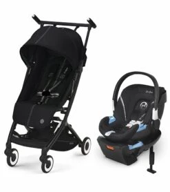 Cybex Libelle 2 Compact Stroller + Aton 2 SensorSafe Travel System Bundle - Moon Black / Lavastone Black