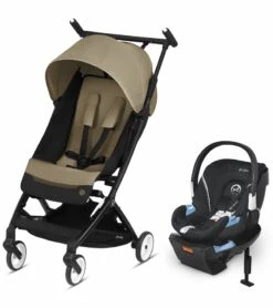 Cybex Libelle Compact Stroller + Aton 2 SensorSafe Travel System Bundle - Classic Beige / Lavastone Black
