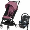 Cybex Libelle Compact Stroller + Aton 2 SensorSafe Travel System Bundle - Magnolia Pink / Lavastone Black -Cybex cybex libelle compact stroller aton 2 sensorsafe travel system bundle magnolia pink lavastone black 58