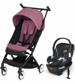 Cybex Libelle Compact Stroller + Aton 2 SensorSafe Travel System Bundle - Magnolia Pink / Lavastone Black