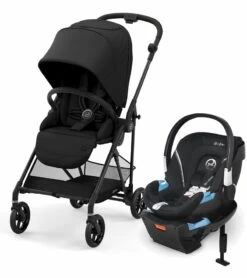 Cybex Melio Carbon + Aton 2 Travel System Bundle - Deep Black / Lavastone Black