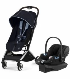 Cybex Orfeo Compact Stroller + Aton G SensorSafe Travel System Bundle - Ocean Blue / Moon Black