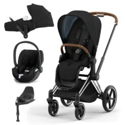 CYBEX Priam Cloud T Travel System - Deep Black (2022) -Cybex cybex priam cloud t travel system deep black lite cloudt base chrome brown
