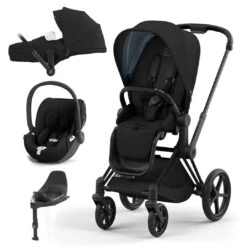 CYBEX Priam Cloud T Travel System - Deep Black (2022) -Cybex cybex priam cloud t travel system deep black lite cloudt base matt black
