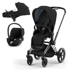 CYBEX Priam Cloud T Travel System - Deep Black (2022) -Cybex cybex priam cloud t travel system deep black lite cloudt chrome black
