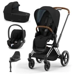 CYBEX Priam Cloud T Travel System - Deep Black (2022) -Cybex cybex priam cloud t travel system deep black lux cloudt base chrome brown