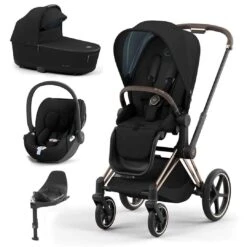 CYBEX Priam Cloud T Travel System - Deep Black (2022) -Cybex cybex priam cloud t travel system deep black lux cloudt base rose gold