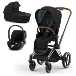 CYBEX Priam Cloud T Travel System - Deep Black (2022) -Cybex cybex priam cloud t travel system deep black lux cloudt chrome brown