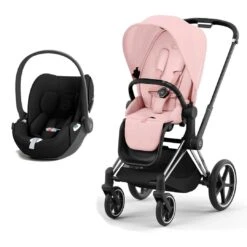 CYBEX Priam Cloud T Travel System - Peach Pink -Cybex cybex priam peach pink chrome black cloud t flat