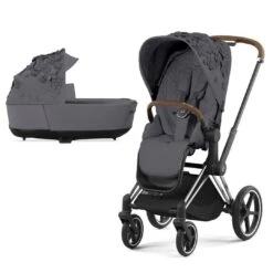 CYBEX Priam Pushchair - Simply Flowers - Dream Grey (2022) -Cybex cybex priam pushchair simply flowers dream grey lux carrycot chrome brown frame