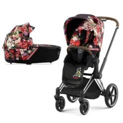 CYBEX Priam Pushchair - Spring Blossom - Dark (2022) -Cybex cybex priam pushchair spring blossom dark lux carrycot chrome brown frame
