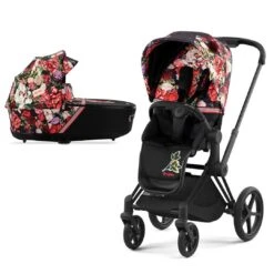CYBEX Priam Pushchair - Spring Blossom - Dark (2022) -Cybex cybex priam pushchair spring blossom dark lux carrycot matt black frame