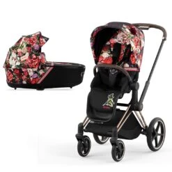 CYBEX Priam Pushchair - Spring Blossom - Dark (2022) -Cybex cybex priam pushchair spring blossom dark lux carrycot rose gold frame