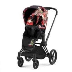 CYBEX Priam Pushchair - Spring Blossom - Dark (2022) -Cybex cybex priam pushchair spring blossom dark matt black frame