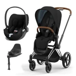 CYBEX Priam Cloud T Travel System - Deep Black (2022) -Cybex cybex priam xloud t travel system deep black cloudt base chrome brown