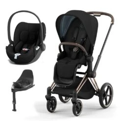 CYBEX Priam Cloud T Travel System - Deep Black (2022) -Cybex cybex priam xloud t travel system deep black cloudt base rose gold